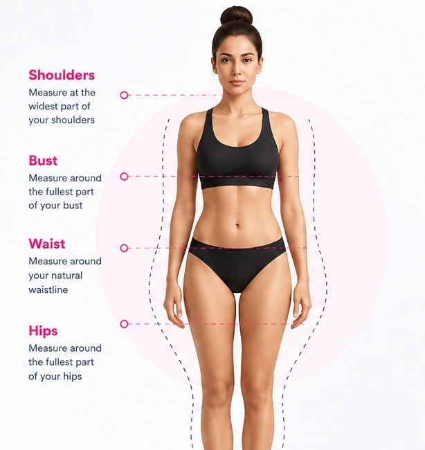 Body Shape Calculator showing shoulder bust waist and hip measurements