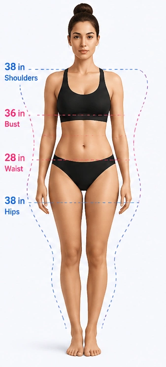 Body Shape Visualizer showing female body proportions using shoulder bust waist and hip measurements