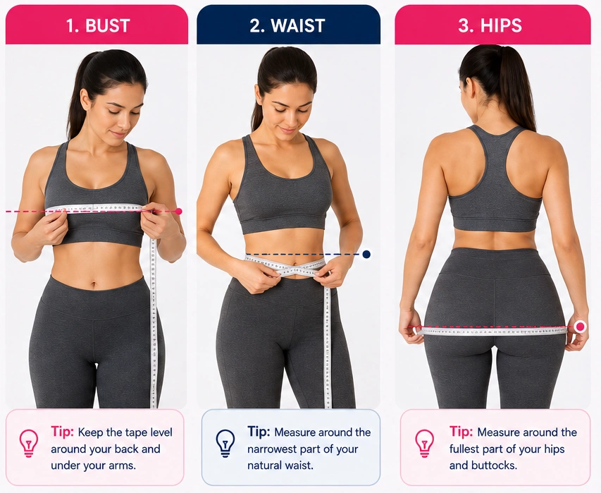 Bust Waist Hip Measurements Calculator showing bust waist and hip measurement points