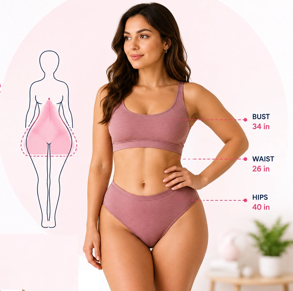 Pear Body Shape showing wider hips, defined waist and smaller bust proportions